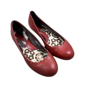 Born Karole Dark Red Studded Leather Flats